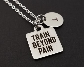 Stainless Steel Train Beyond Pain Necklace - Weight Lifting Necklace - Fitness Necklace - Gym Necklace - Crossfit Necklace