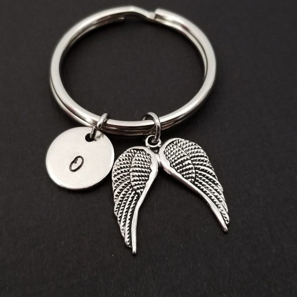 Silver Angel Wings Keychain - Custom Gift - Silver Keychain - Gift for Mom - Guardian Angel Key Chain - Angel Charm Keychain