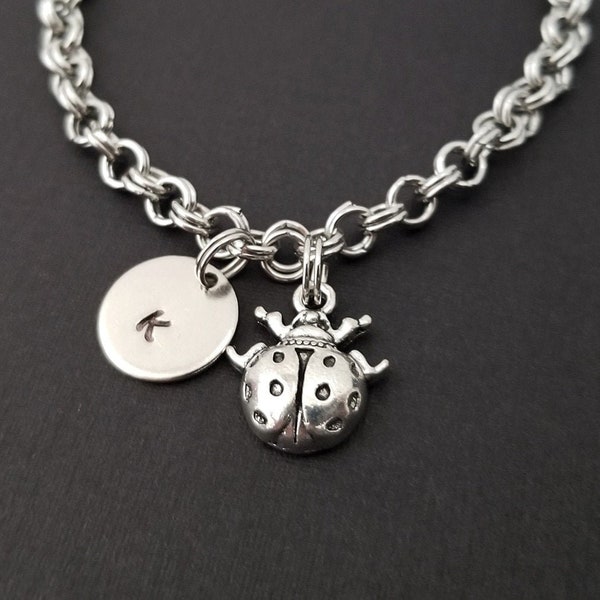 Ladybug Bracelet - Ladybug Charm Bracelet - Initial Bracelet - Charm Jewelry - Insect Bracelet- Personalized Bracelet - Animal Gift