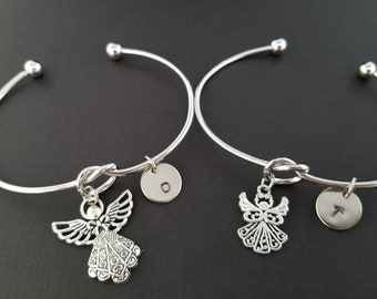 Two Angel Knot Bangles - Angel Bangle - Expandable Bangle - Guardian Angel Bangle - Angel Bracelet - Initial Bracelet - Angel Gift