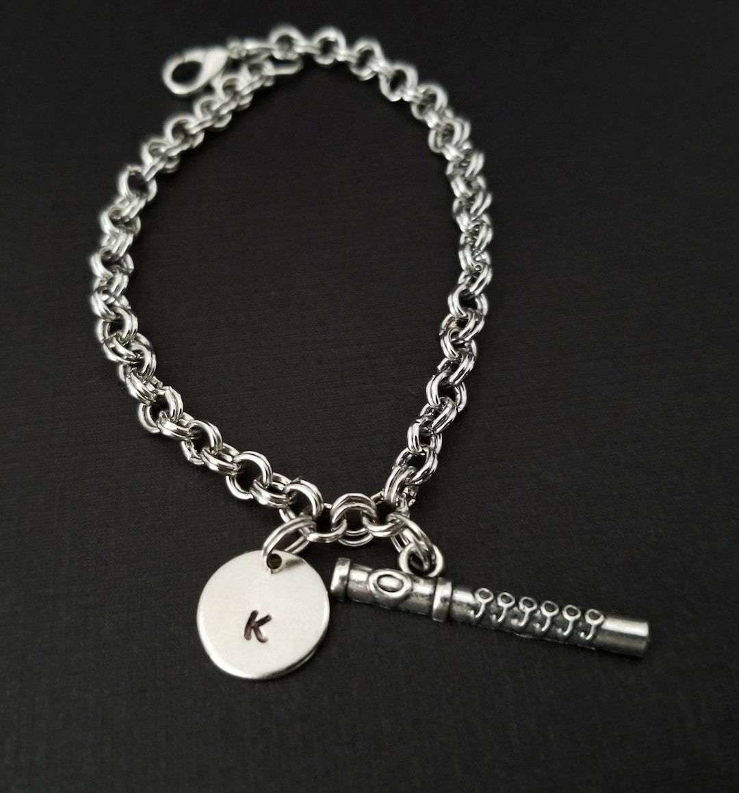 Flute Bracelet Music Charm Bracelet Initial Bracelet Charm Jewelry