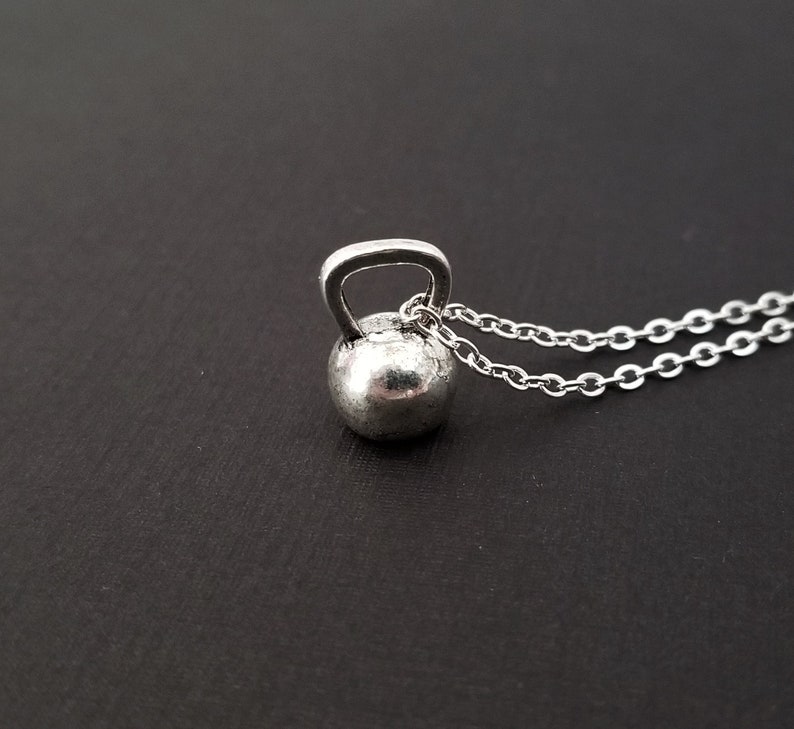 Silver Kettlebell Necklace Fitness Jewelry Personalized Necklace Custom Gift Weightlifting Necklace Gym Jewelry Crossfit Jewelry image 1