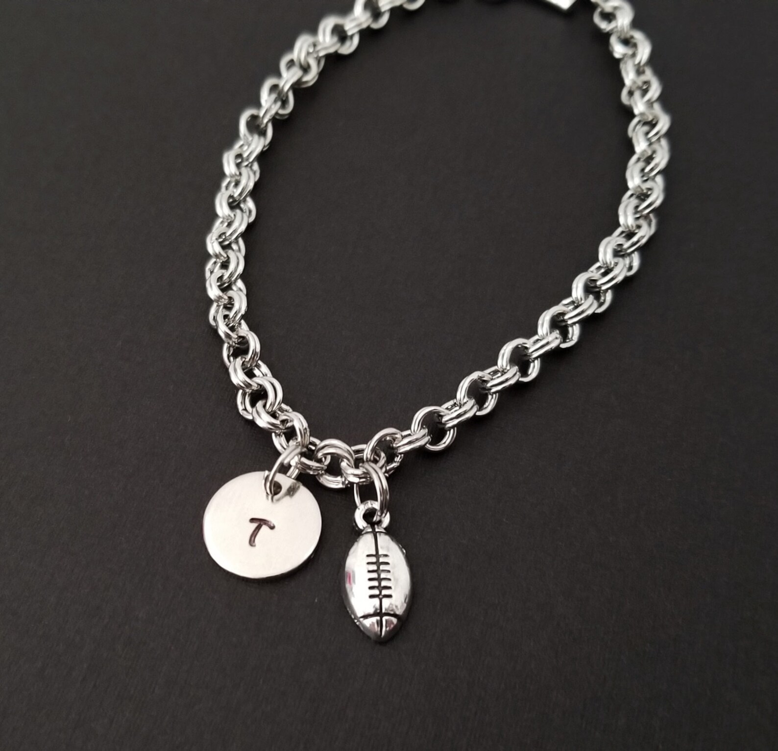 Football Bracelet Sports Bangle Football Charm Bracelet Etsy