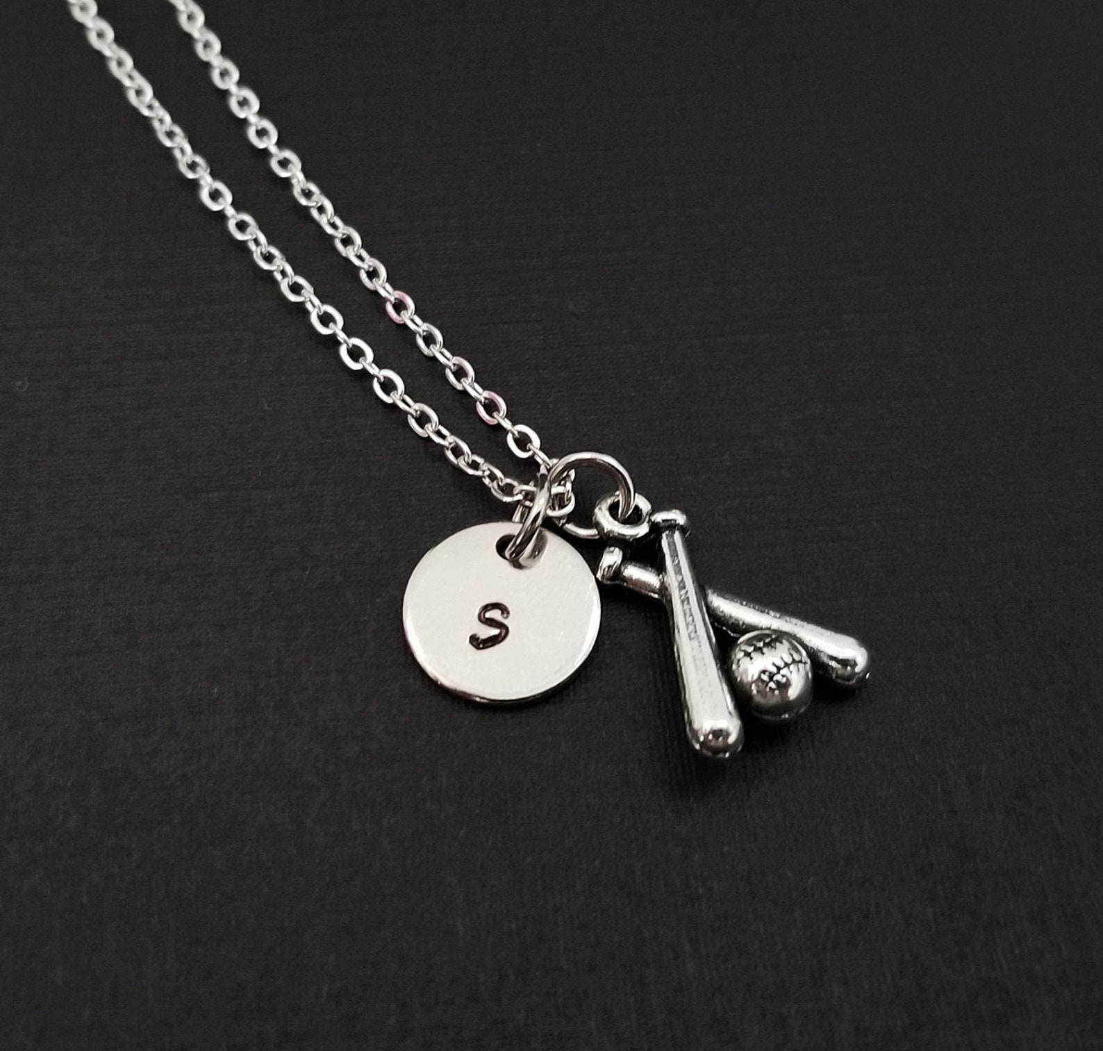 Silver Baseball Necklace Baseball Bat Necklace Etsy