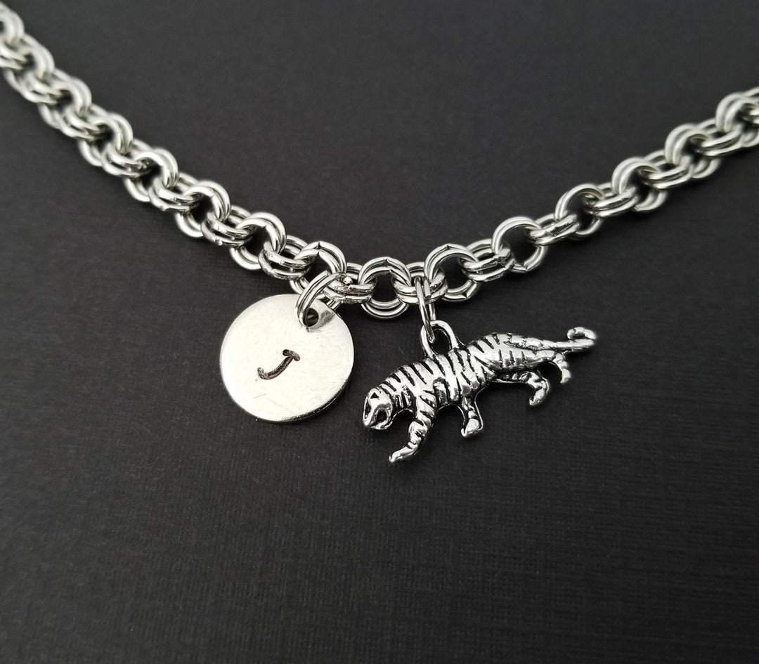 Tiger Bracelet Tiger Charm Bracelet Initial Bracelet Etsy