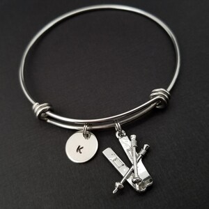 Skiing Bracelet Expandable Bangle Ski Charm Bracelet Initial Bracelet Skier Gift Skiing Bangle Ski Bracelet Sports Bangle image 3