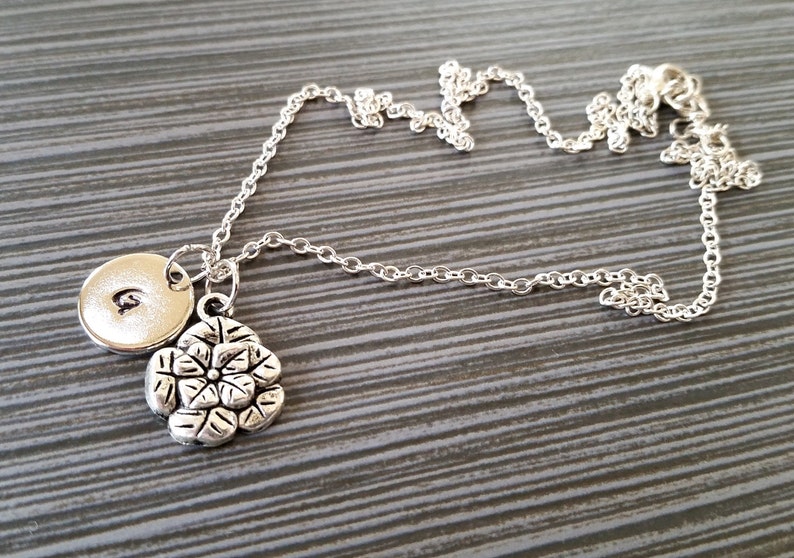 Custom Gift Initial Necklace Detailed Rose Charm Necklace Personalized Necklace Silver Rose Necklace Dainty Flower Necklace