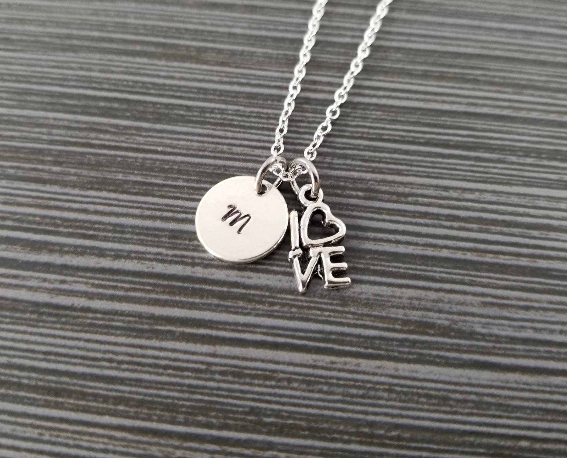 Silver Love Necklace Love Charm Necklace Personalized - Etsy