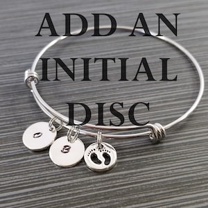 Silver Initial Disc Add On - Charm Bracelet - Personalized Necklace - Custom Gift - Initial Bracelet - Stamped Bracelet - Expandable Bangle