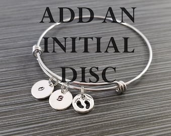 Silver Initial Disc Add On - Charm Bracelet - Personalized Necklace - Custom Gift - Initial Bracelet - Stamped Bracelet - Expandable Bangle