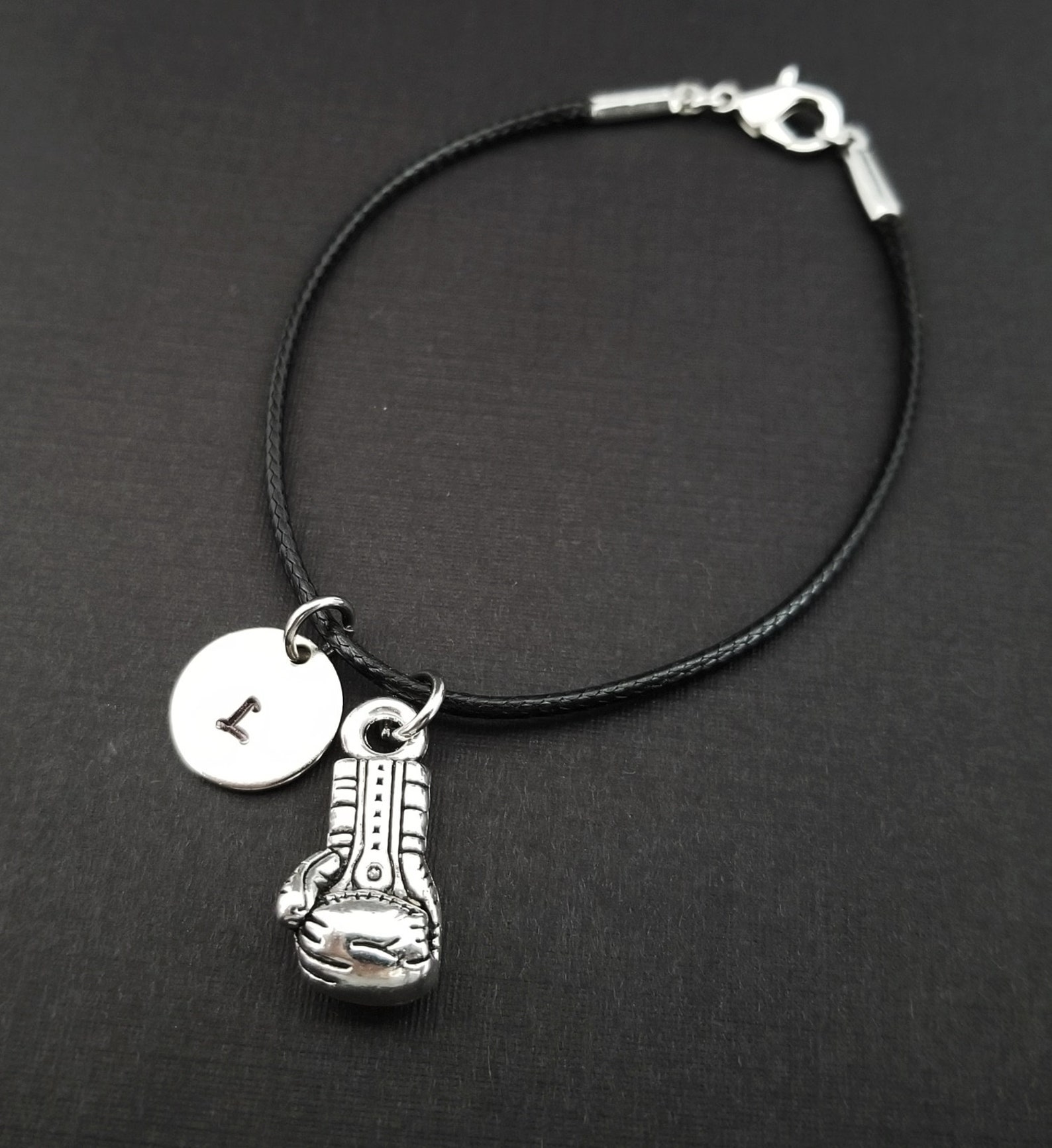 Boxing Glove Charm Bracelet Cord Bracelet Black Bracelet Etsy
