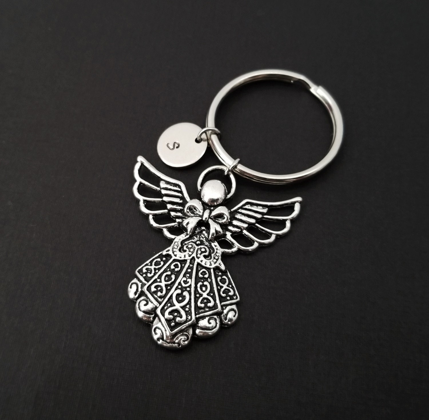 Silver Angel Keychain Custom Gift Silver Keychain Gift Etsy