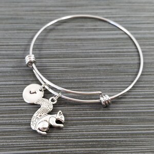 Squirrel Bangle Squirrel Charm Bracelet Expandable Bangle Charm Bangle Squirrel Bracelet Initial Bracelet Woodland Animal Bracelet image 5