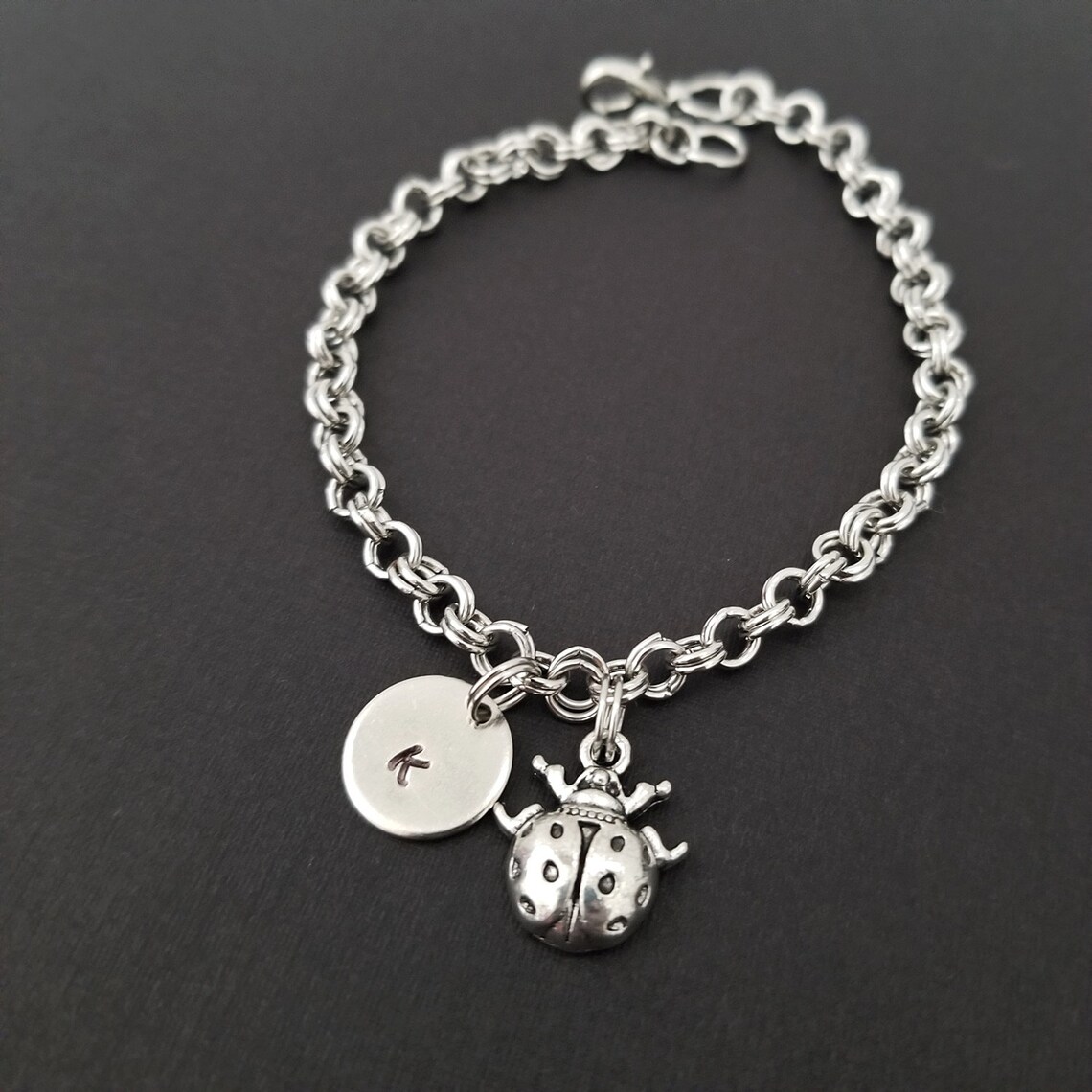 Ladybug Bracelet Ladybug Charm Bracelet Initial Bracelet Etsy