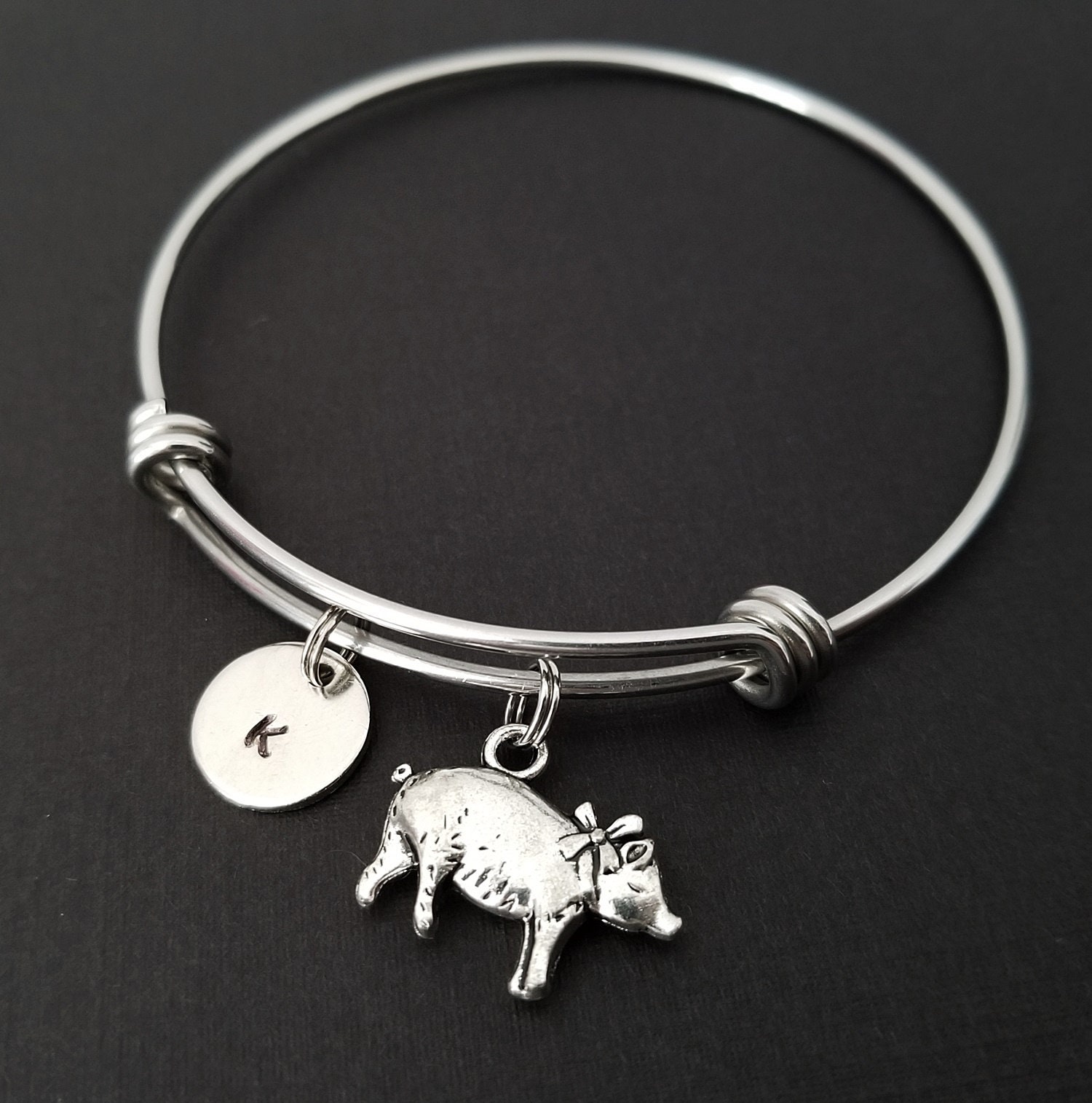 Pig Bangle Bracelet Pig Charm Bracelet Expandable Bangle Charm