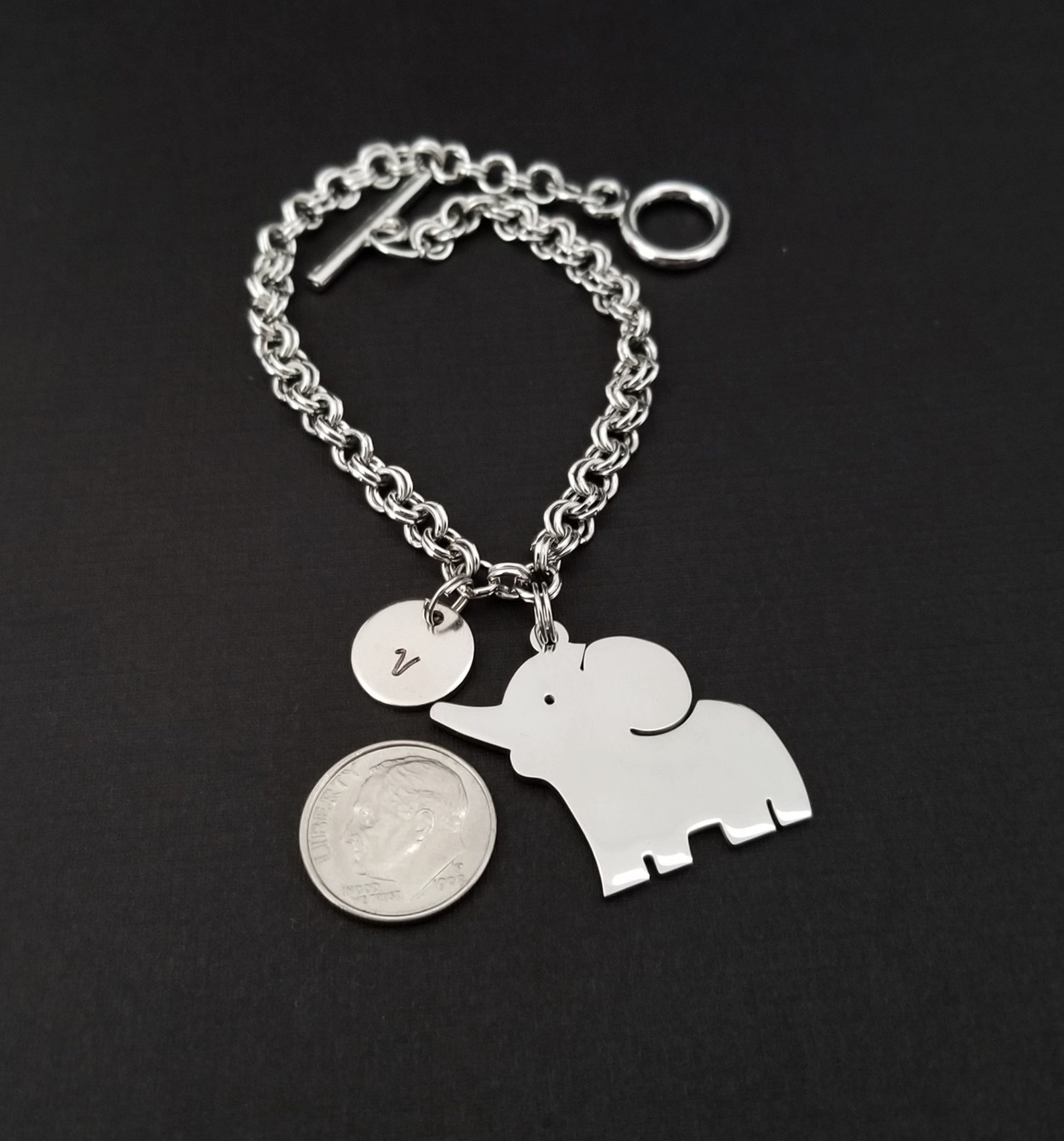 Elephant Jewelry Baby Elephant Charm Bracelet Initial Etsy