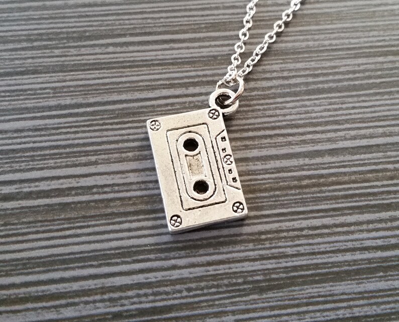 Custom Initial Necklace Cassette Tape Charm Necklace 90s Necklace Silver Mix Tape Necklace Music Necklace Personalized Necklace