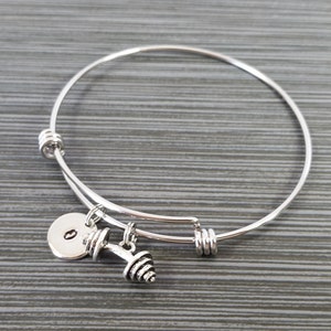 Barbell Bangle Weightlifter Charm Bracelet Fitness Workout Bangle Crossfit Bracelet Barbell Bracelet Personalized Bracelet image 5