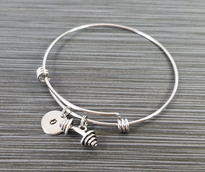 Barbell Bangle Weightlifter Charm Bracelet Fitness Workout Bangle Crossfit Bracelet Barbell Bracelet Personalized Bracelet image 5