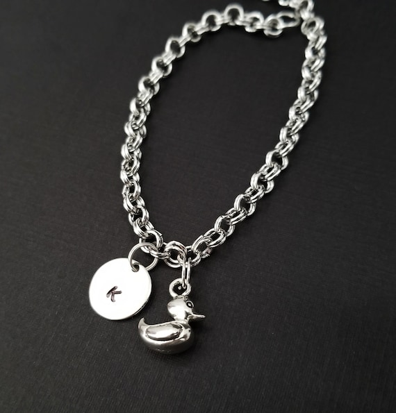 Duck Bracelet Rubber Duck Charm Bracelet Initial Bracelet Charm Jewelry Rubber Duck Bracelet Personalized Bracelet Animal Gift Etsy Canada