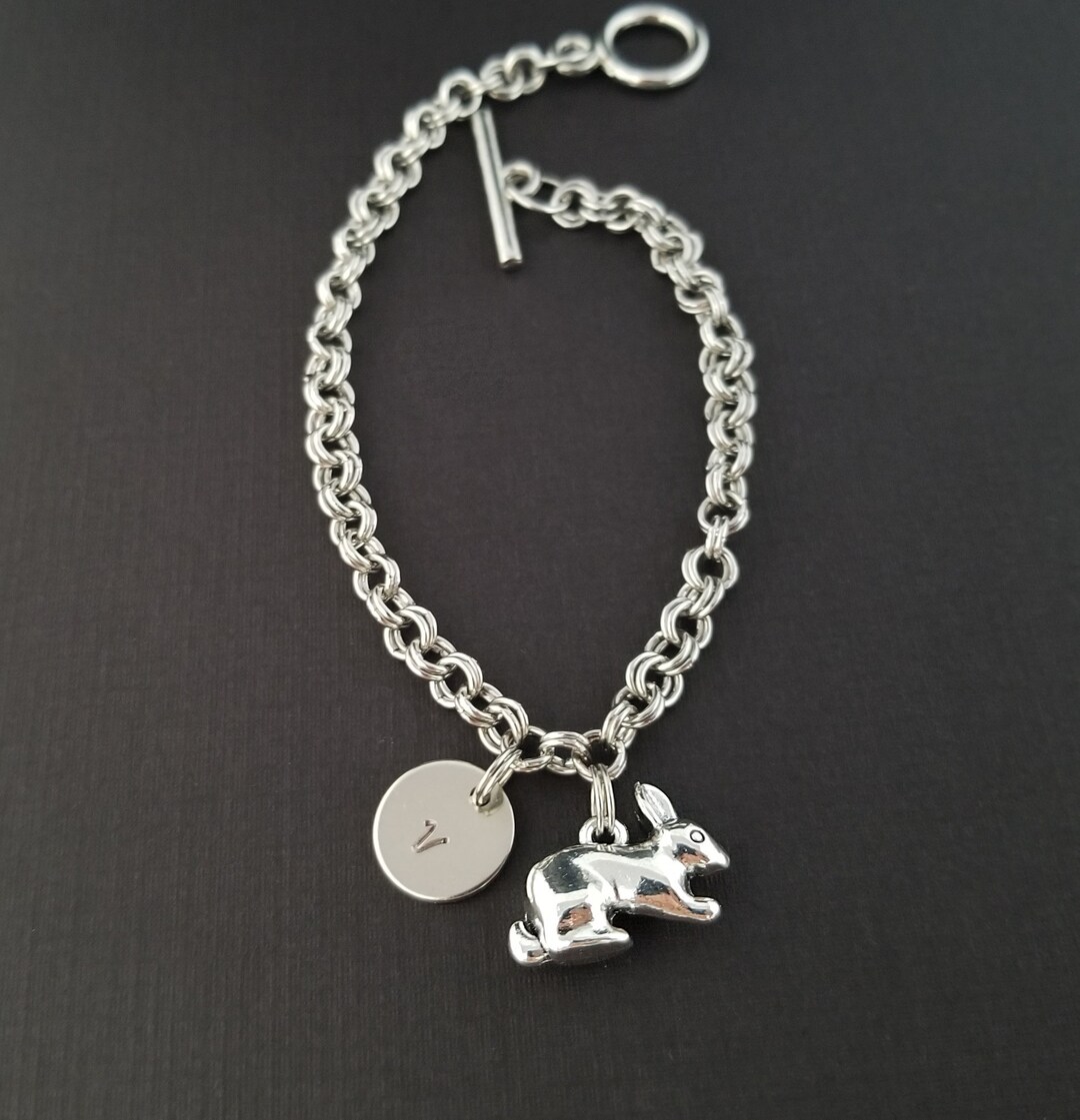 Rabbit Jewelry Rabbit Charm Bracelet Bracelet Initial Etsy France