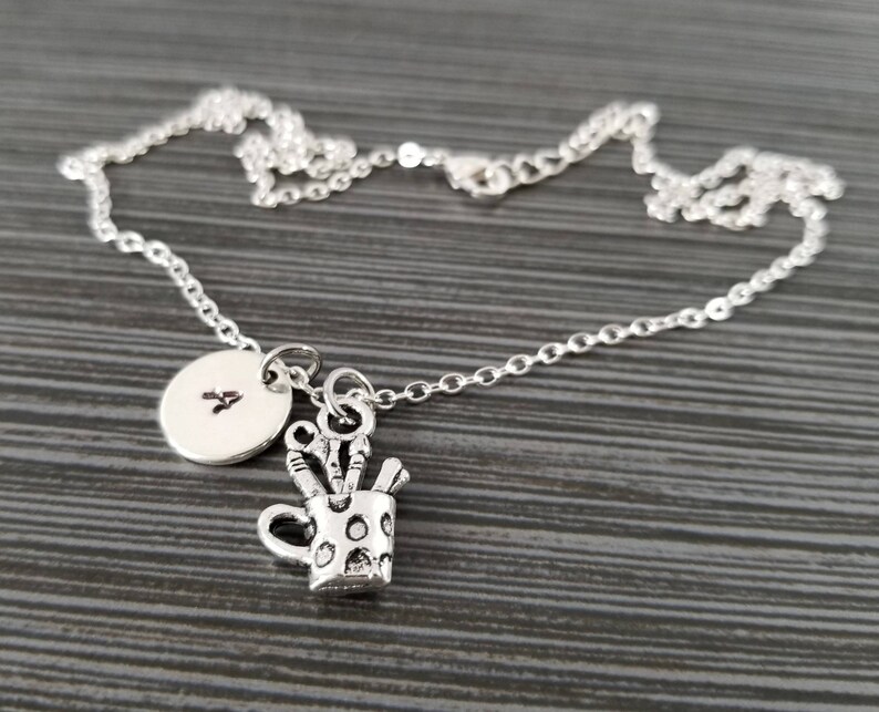 Custom Gift Secretary Charm Necklace Artist Gift Initial Necklace Silver Artist Necklace Personalized Necklace