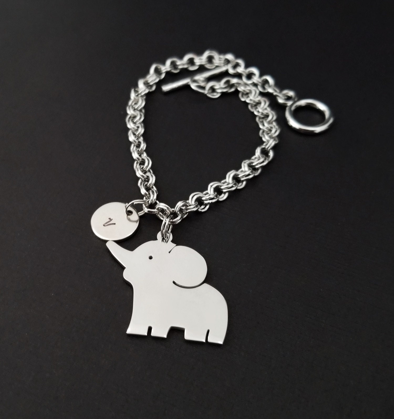 Elephant Jewelry Baby Elephant Charm Bracelet Initial Etsy