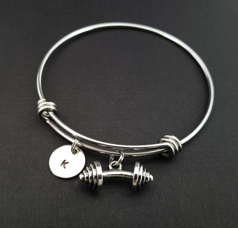 Barbell Bangle Weightlifter Charm Bracelet Fitness Workout Bangle Crossfit Bracelet Barbell Bracelet Personalized Bracelet image 1