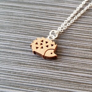 Wooden Hedgehog Necklace Hedgehog Charm Necklace Personalized Necklace Custom Gift Initial Necklace Silver Charm Necklace image 6