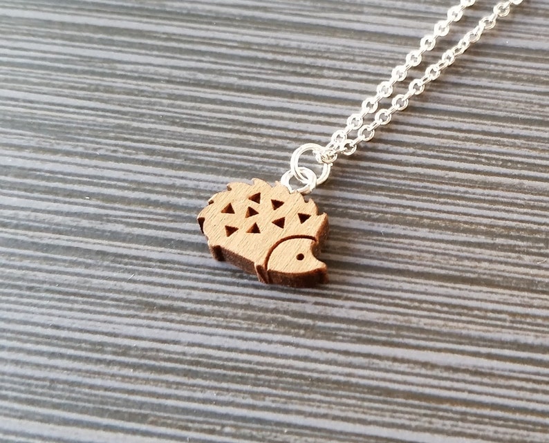 Wooden Hedgehog Necklace Hedgehog Charm Necklace Personalized Necklace Custom Gift Initial Necklace Silver Charm Necklace image 6