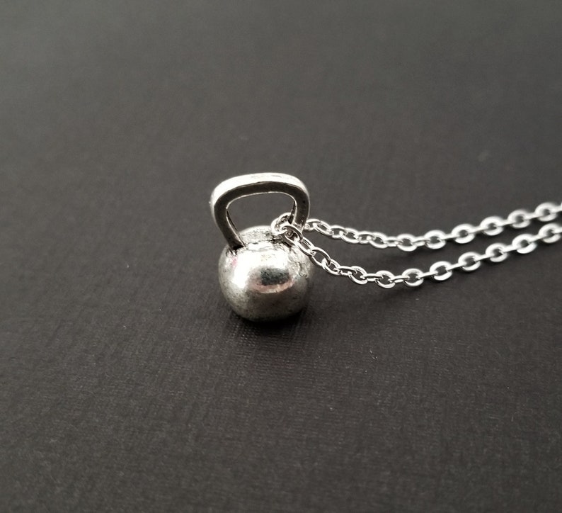 Silver Kettlebell Necklace Fitness Jewelry Personalized Necklace Custom Gift Weightlifting Necklace Gym Jewelry Crossfit Jewelry image 2