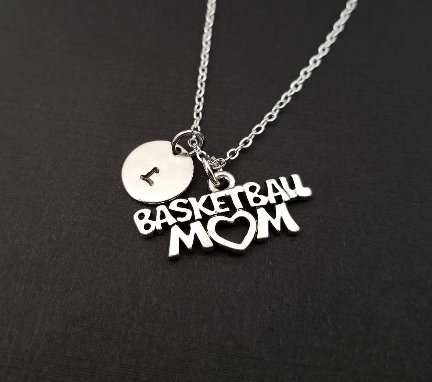 Silver Basketball Mom Necklace Mom Heart Necklace Personalized Necklace Sports Gift Mom Jewelry Mother Gift Mothers Day Necklace
