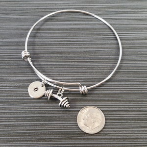 Barbell Bangle Weightlifter Charm Bracelet Fitness Workout Bangle Crossfit Bracelet Barbell Bracelet Personalized Bracelet image 6