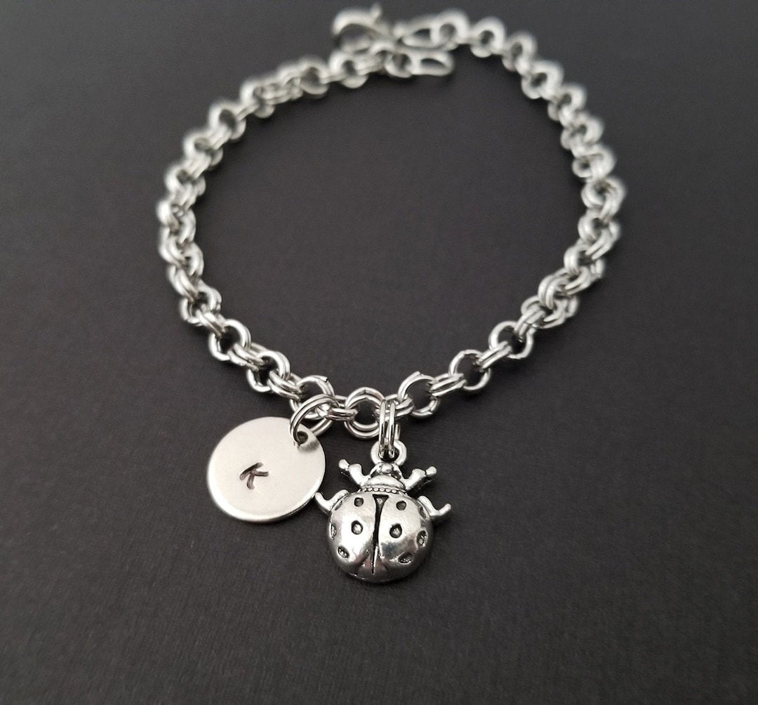 Ladybug Bracelet Ladybug Charm Bracelet Initial Bracelet Charm Jewelry