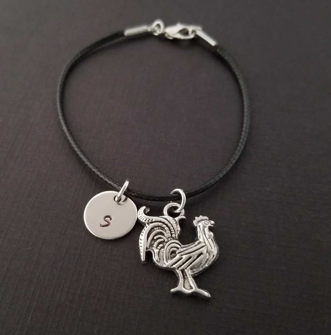 Bracelet à breloques coq, pendentif Animal de ferme, bijoux de poulet,  corde à main noire, bijoux à la mode pour hommes et femmes