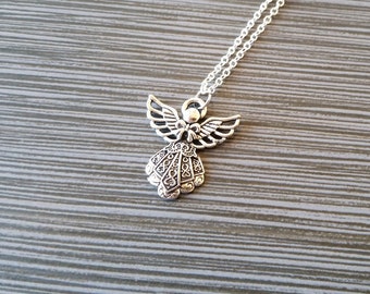Silver Angel Necklace - Charm Necklace - Personalized Necklace - Custom Gift - Initial Necklace - Christmas Necklace - Mommy Baby Jewelry