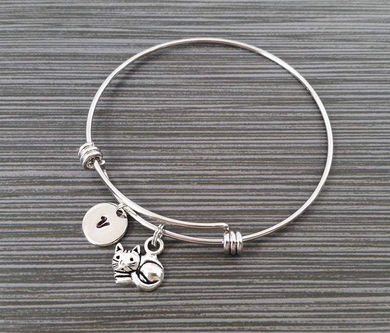 Silver Cat Bangle Sleeping Cat Charm Bracelet Expandable Etsy