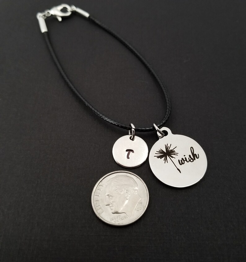 Dandelion Bracelet Cord Bracelet Wish Bracelet Inspirational Gift Wish Charm Bracelet Black Bracelet Black Cord Charm Bracelet