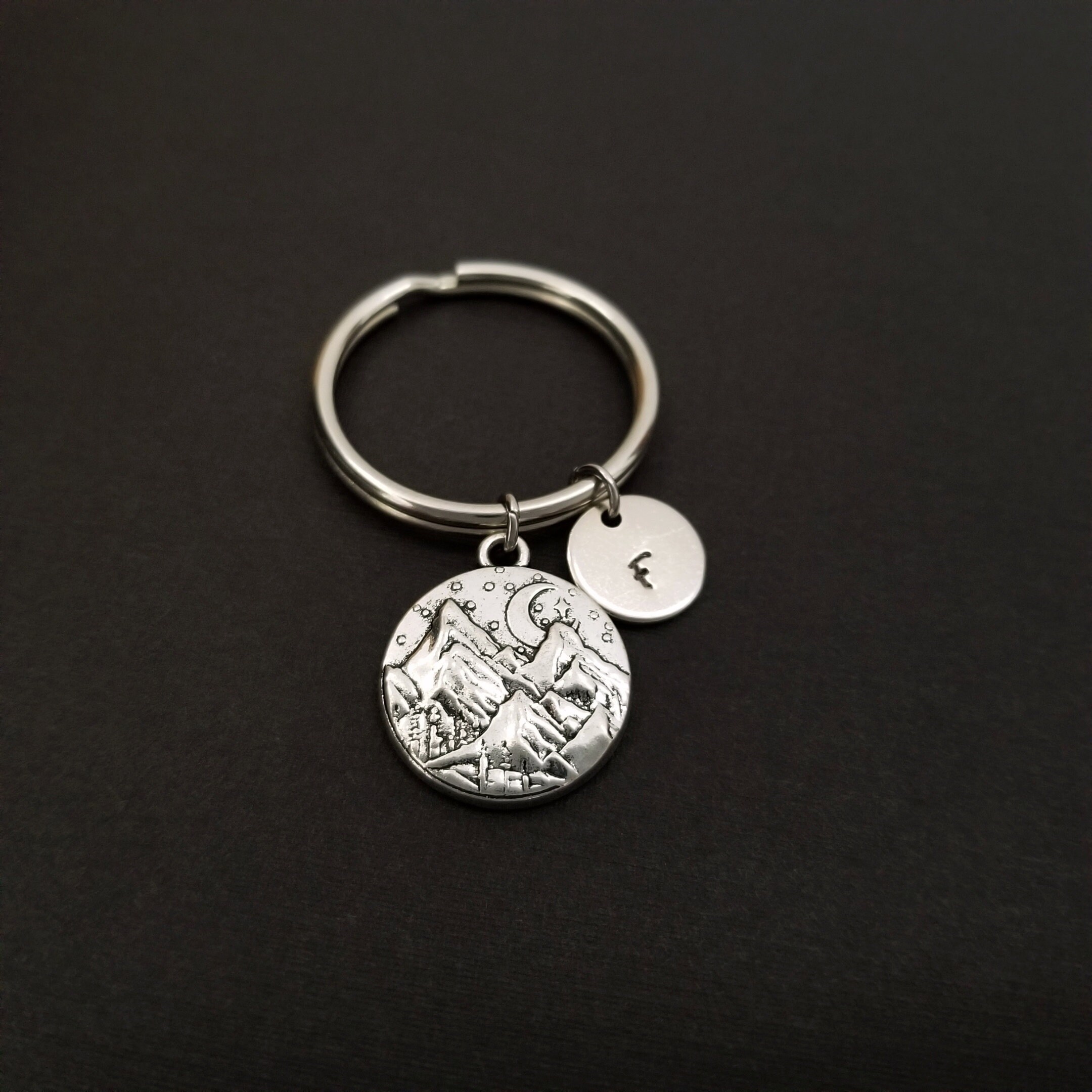 Mountain Keychain - Custom Gift - Silver Keychain - Forest Keychain ...