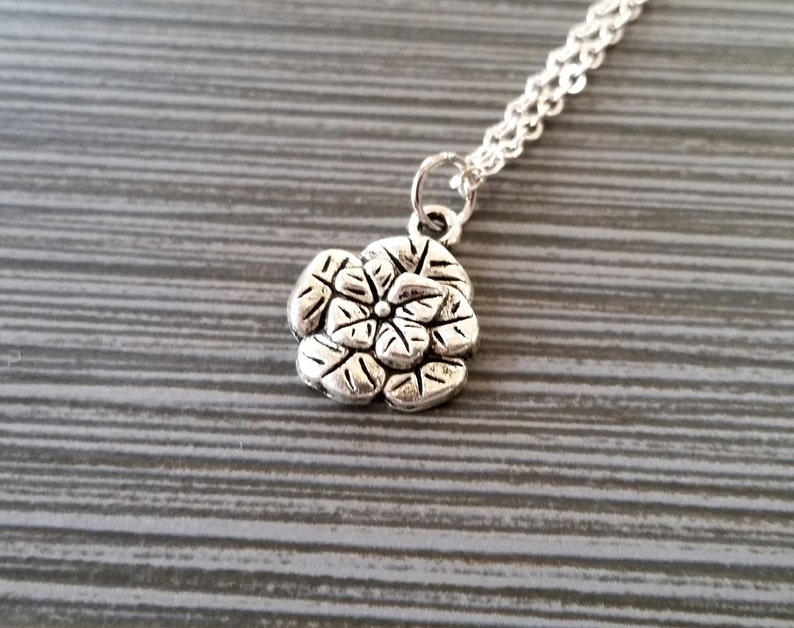 Custom Gift Initial Necklace Detailed Rose Charm Necklace Personalized Necklace Silver Rose Necklace Dainty Flower Necklace