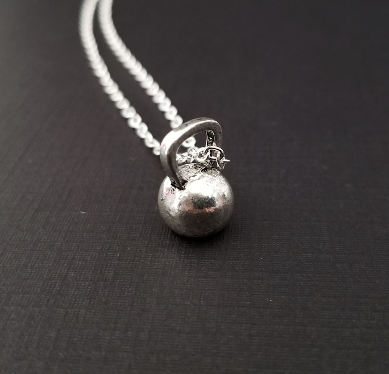 Silver Kettlebell Necklace Fitness Jewelry Personalized Necklace Custom Gift Weightlifting Necklace Gym Jewelry Crossfit Jewelry image 3