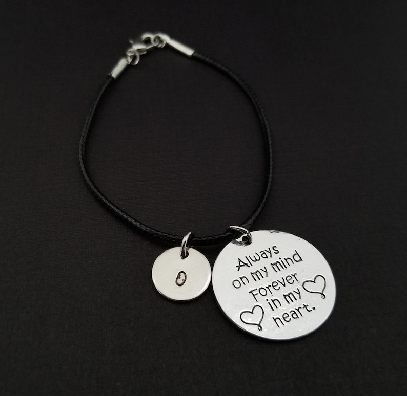 Memorial Bangle Bereavement Gift Always on My Mind Bracelet Black Bracelet Forever in my Heart Cord Charm Bracelet Cord Bracelet