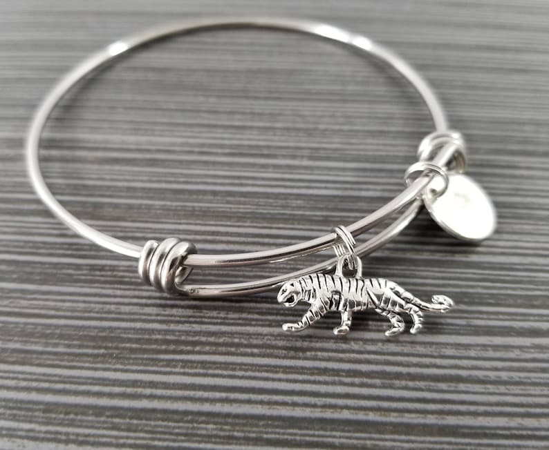 Tiger Bangle Tiger Charm Bracelet Adjustable Bangle Etsy