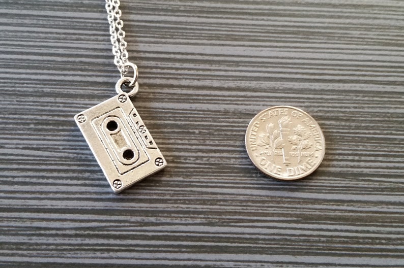 Custom Initial Necklace Cassette Tape Charm Necklace 90s Necklace Silver Mix Tape Necklace Music Necklace Personalized Necklace