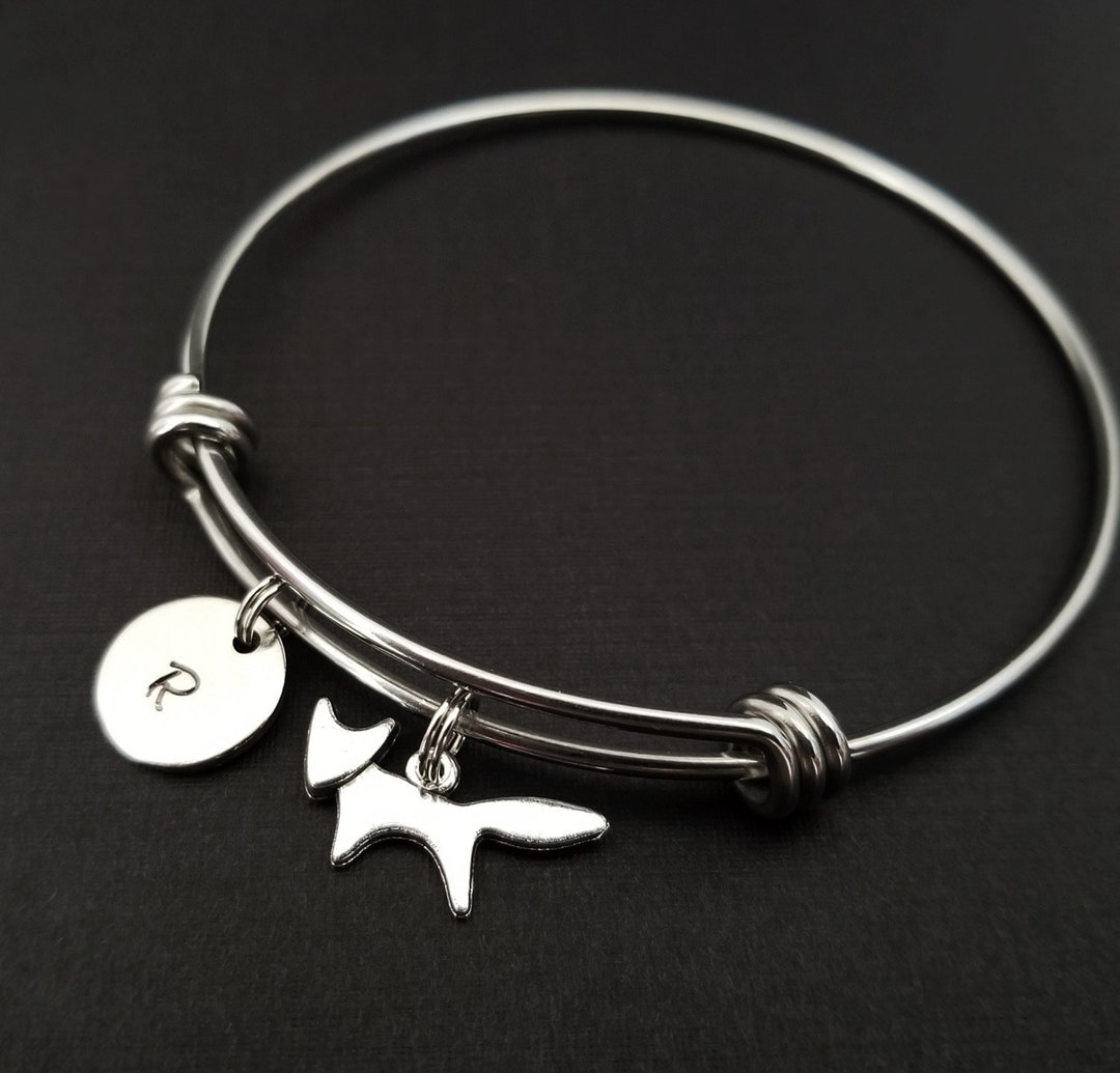 Fox Bangle Fox Charm Bracelet Expandable Bangle Animal Charm Bangle ...