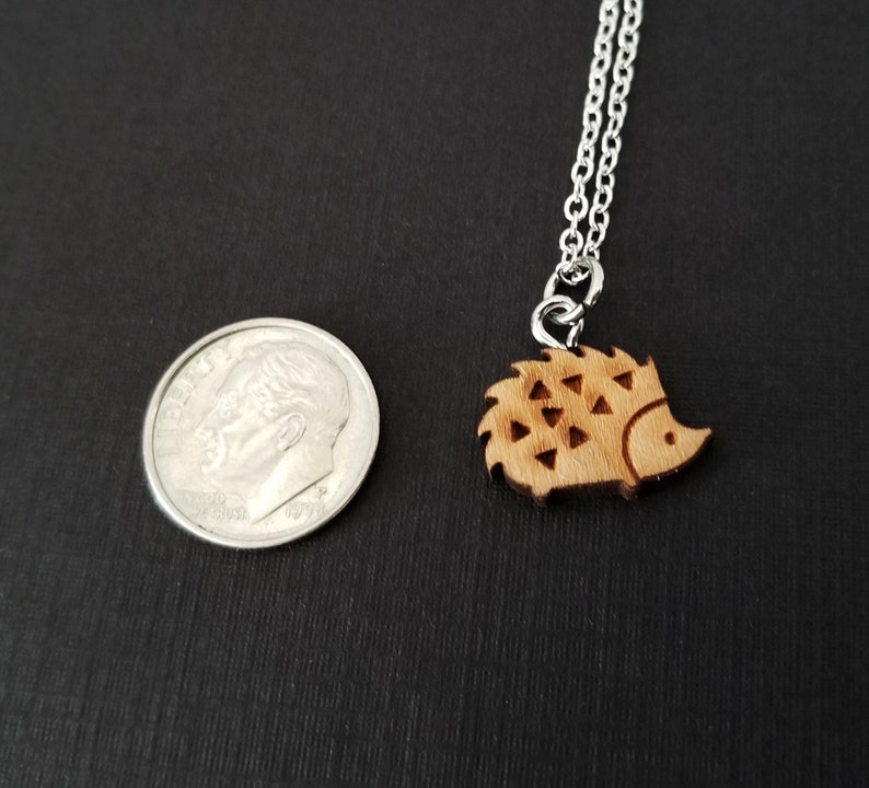 Wooden Hedgehog Necklace Hedgehog Charm Necklace Personalized Necklace Custom Gift Initial Necklace Silver Charm Necklace image 4