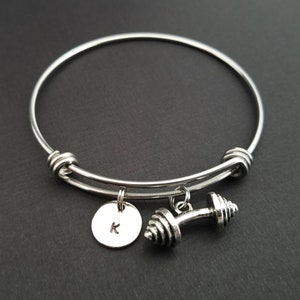 Barbell Bangle Weightlifter Charm Bracelet Fitness Workout Bangle Crossfit Bracelet Barbell Bracelet Personalized Bracelet image 2