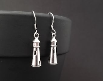 Lighthouse Earrings - Dainty Lighthouse Charm Earrings - Nautical Gift for Mom - French Hook Earrings - Dangle Earrings - Beach Earrings