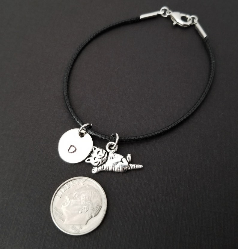 Cat Charm Bracelet Cord Bracelet Black Bracelet Best Friends Bracelet Cat Bracelet Animal Bracelet Gift for Cat Lover Gift image 2