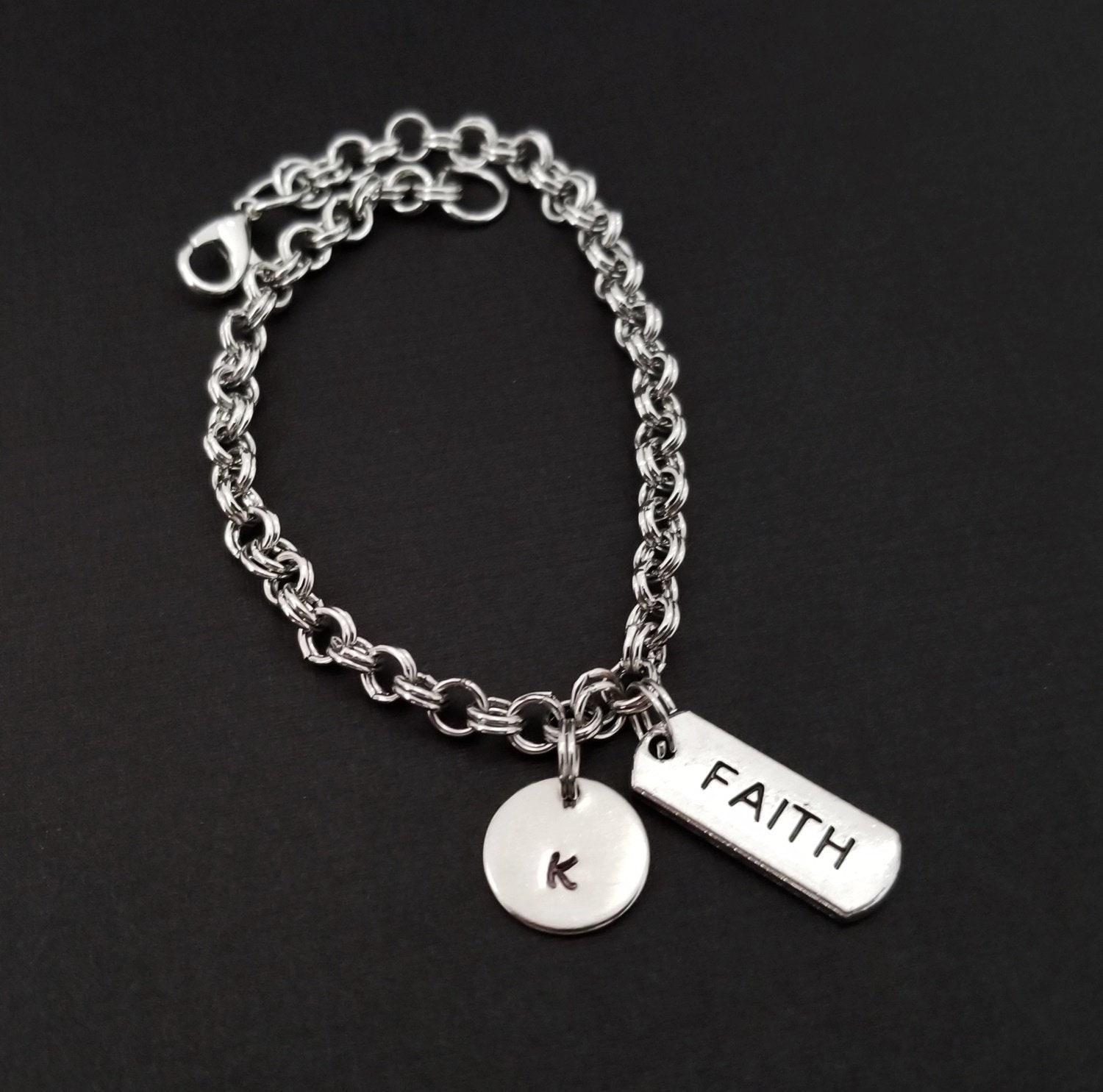 Faith Bracelet Inspirational Charm Bracelet Initial Etsy